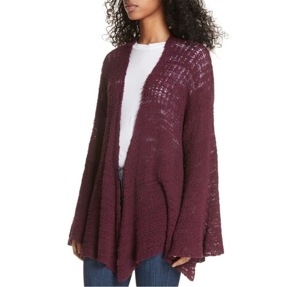 Free People Sweaters - Free People Burgundy Loose Knit Bell Sleeves Oversized Cardigan Sz S